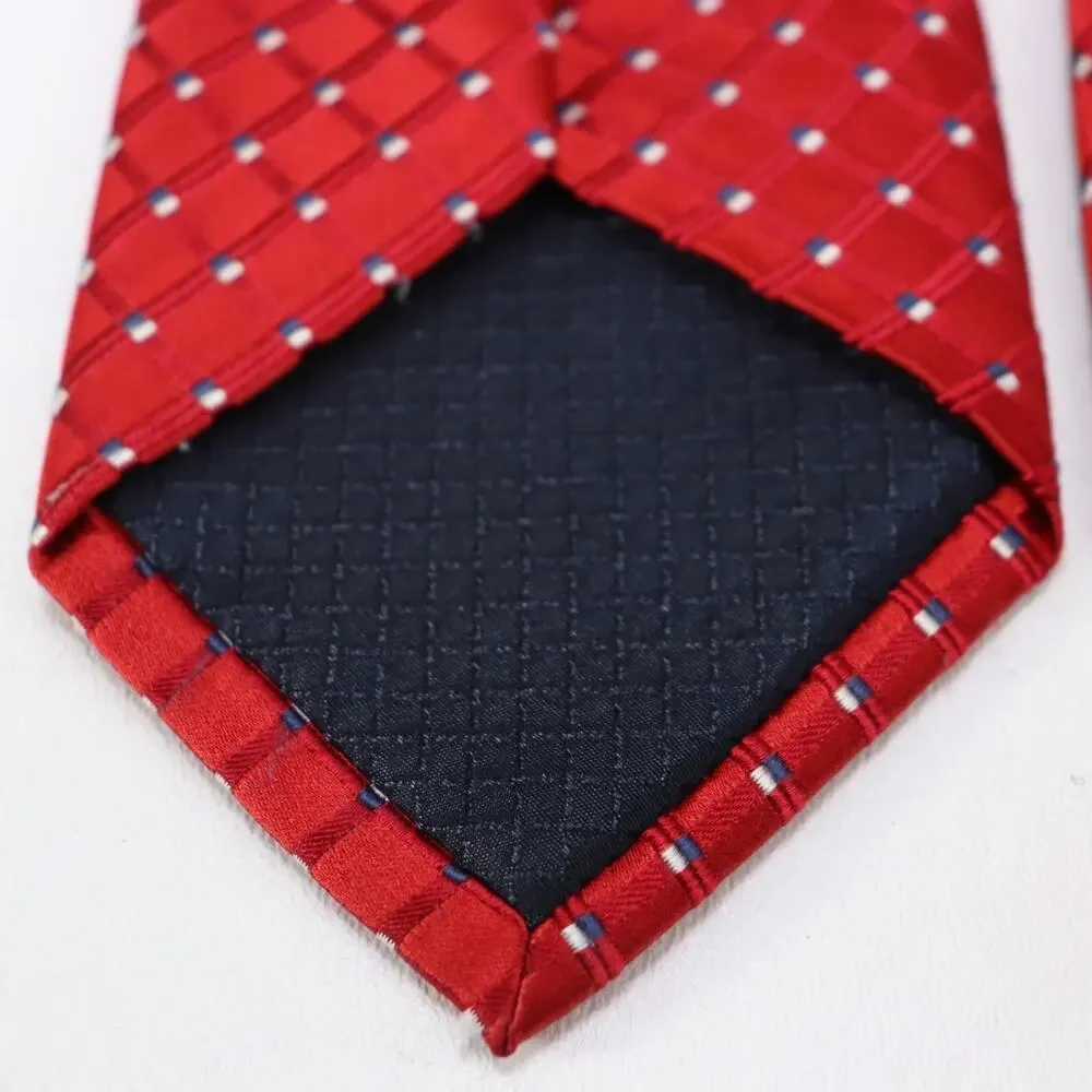 Jones New York Tie Mens 60 in Silk Red White Blue Micro Squares Diagonal Ribbed